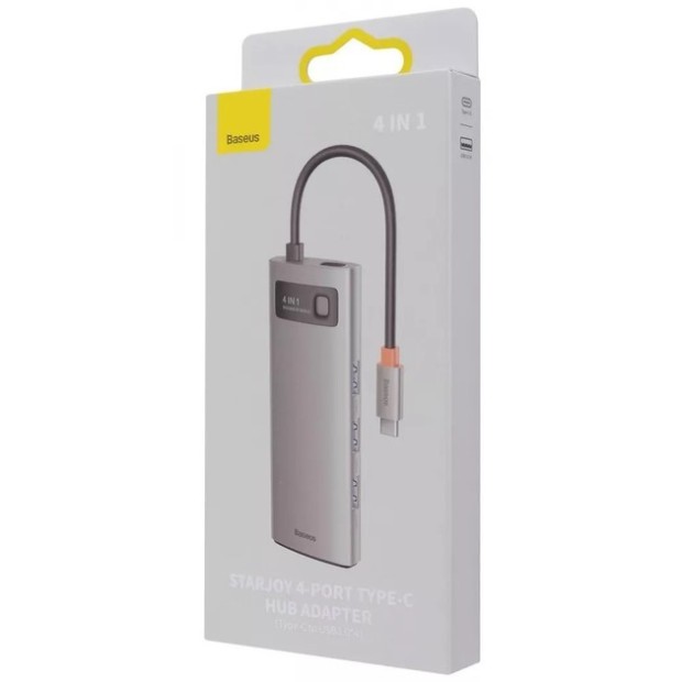 Перехідник USB HUB Baseus Baseus Metal Gleam Series 4в1 (Type-C) (USB3.0+1RJ45) (Сірий) WKWG070113